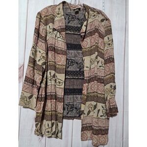 Vintage Floral Print Open Front Cardigan Duster Jacket Neutral Tones‎ Ladies 20W